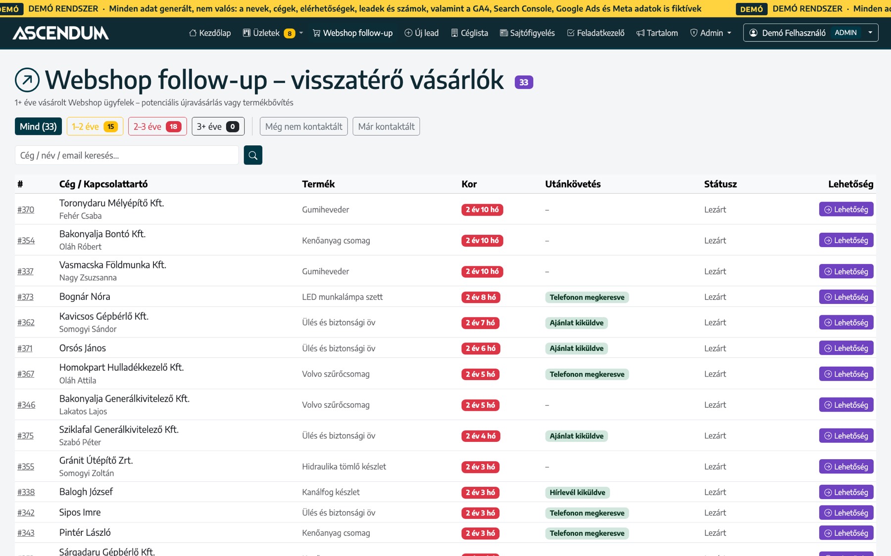 Alkatrész follow-up lista